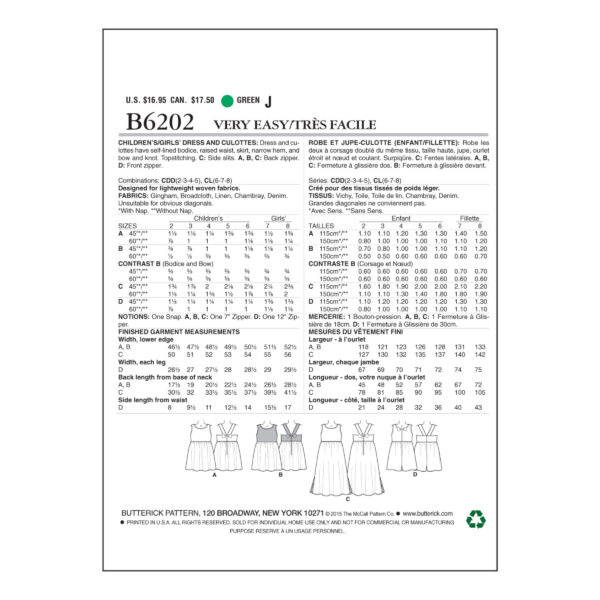 Butterick Schnittmuster - B6202 - schlichtes Sommerkleid oder kurzer Overall für Kinder – Bild 8