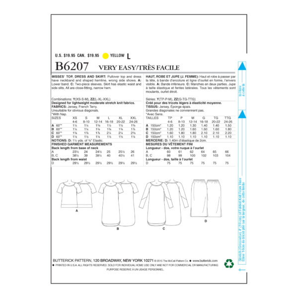 Butterick Schnittmuster - easy - B6207 -  Shirtkleid mit abgerundetem Saum – Bild 8