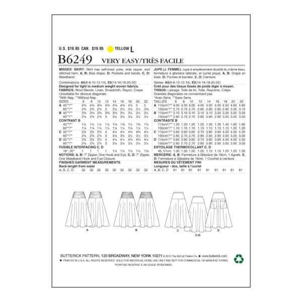 Butterick Schnittmuster - Easy - B6249 - Tellerrock mit Sattel – Bild 6