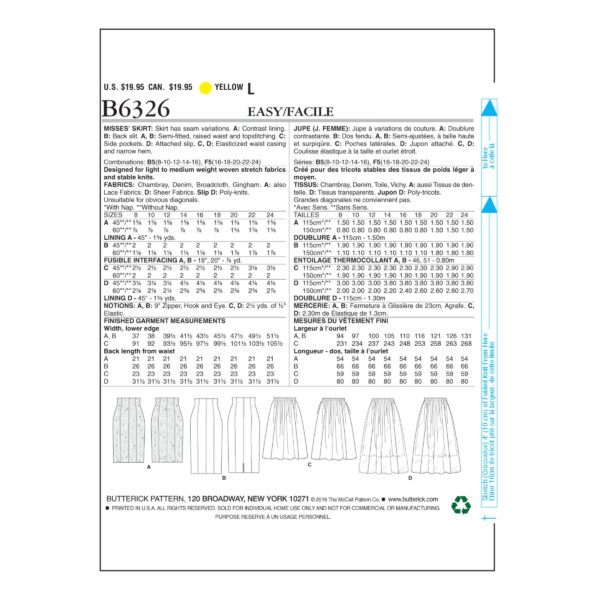 Butterick Schnittmuster - B6326 - Rockvariationen – Bild 8