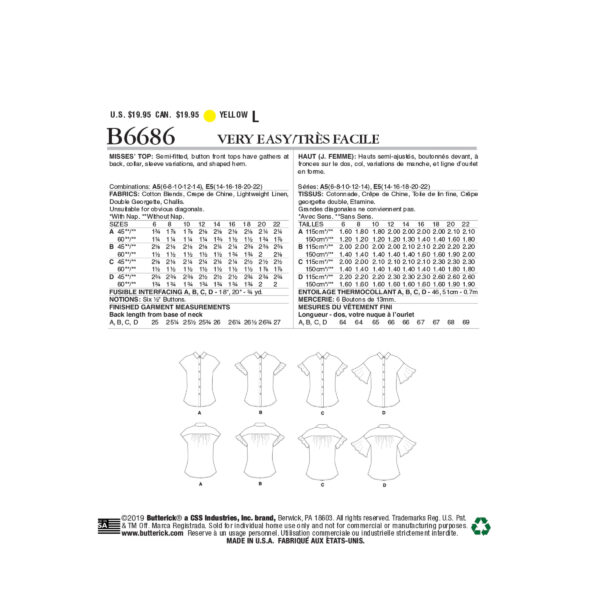 Butterick Schnittmuster - B6686 - sommerliche Hemdbluse – Bild 4