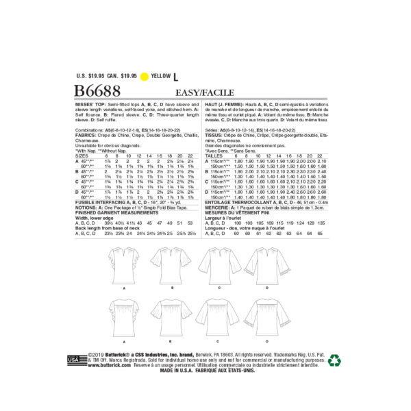 Butterick Schnittmuster - B6688 - sommerliche Bluse – Bild 4