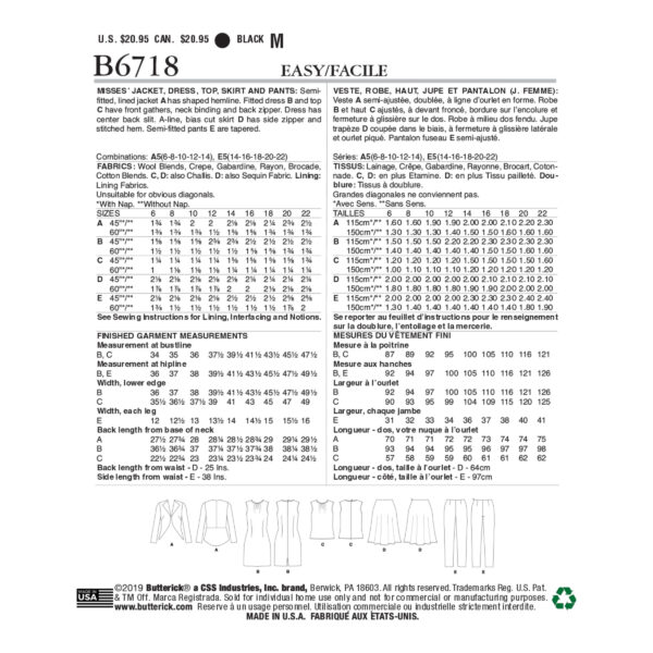 Butterick Schnittmuster - Lifestyle - B6718 -  sportlich, elegante Damenkombinationen – Bild 6
