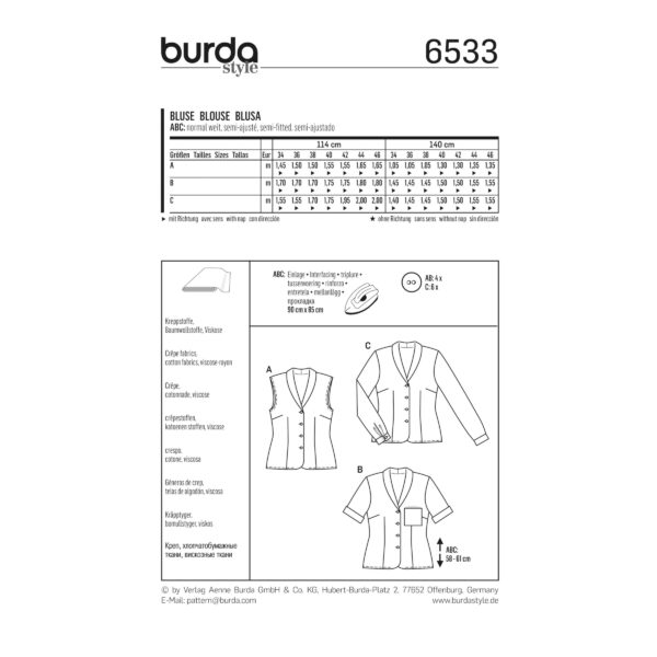 Burda Style Schnittmuster - Bluse - Hemdbluse - Schalkragen - Nr. 6533 – Bild 6