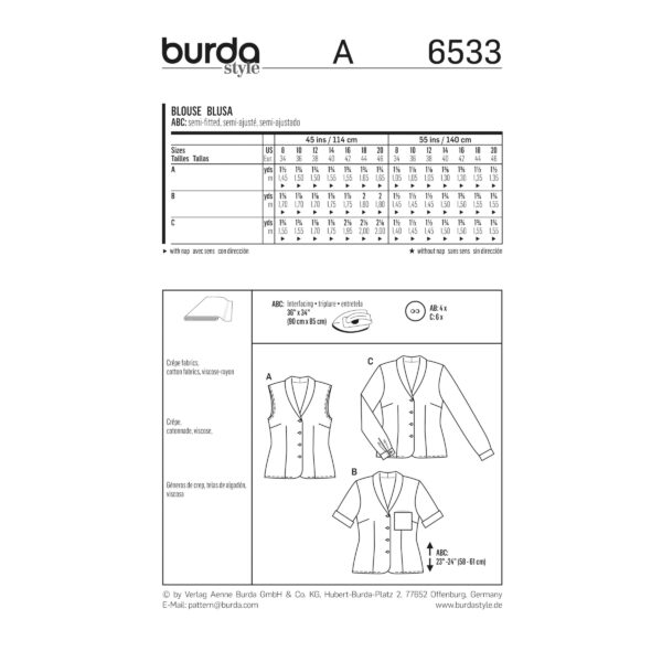 Burda Style Schnittmuster - Bluse - Hemdbluse - Schalkragen - Nr. 6533 – Bild 7