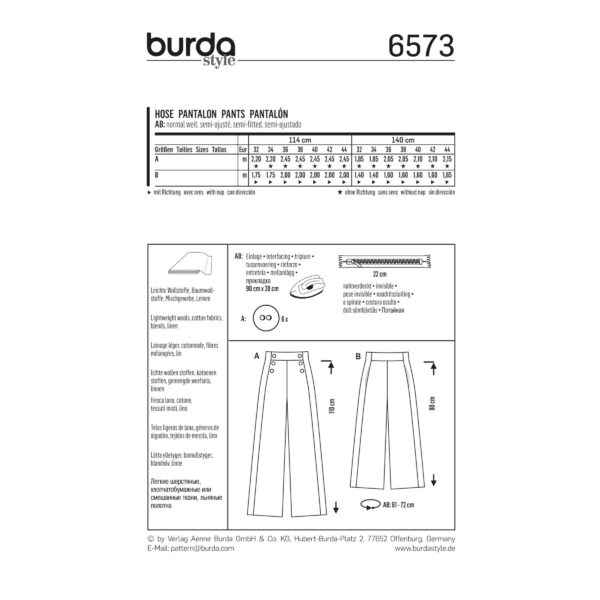 Burda Style Schnittmuster - Hose - Marlenehose und Culotte - Nr. 6573 – Bild 4