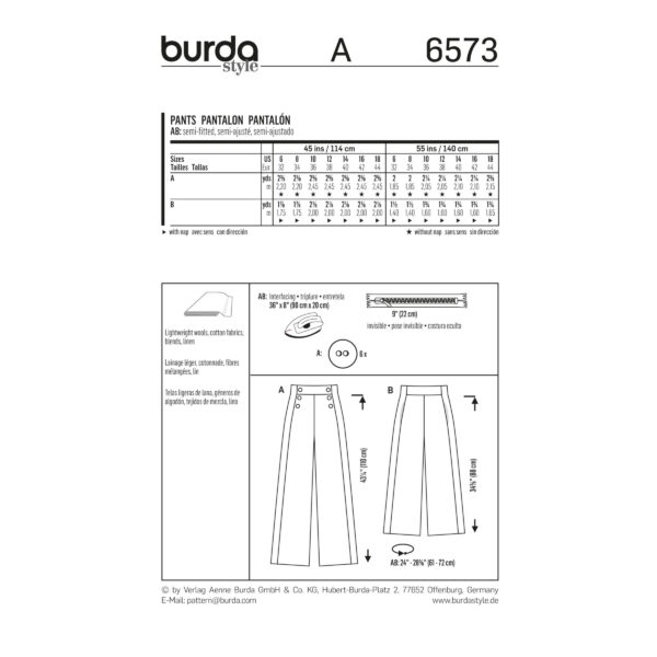 Burda Style Schnittmuster - Hose - Marlenehose und Culotte - Nr. 6573 – Bild 5