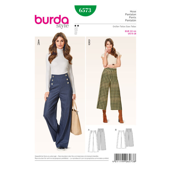 Burda Style Schnittmuster - Hose - Marlenehose und Culotte - Nr. 6573