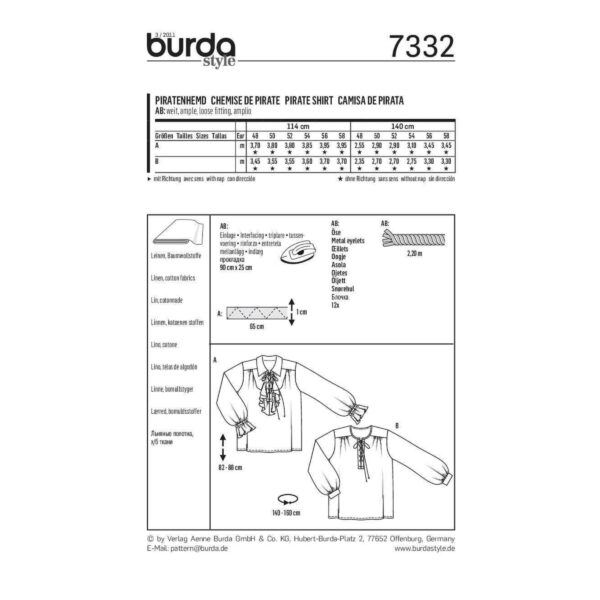 Burda Style Schnittmuster - Hemd - Piratenhemd - Mittelalterhemd - Nr. 7332 – Bild 4