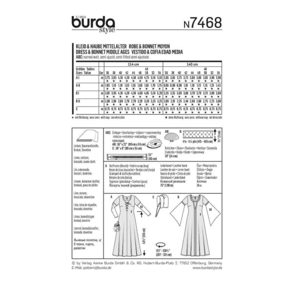 Burda Style Schnittmuster - Mittelalterliches Kleid und Haube - Nr. 7468 – Bild 11