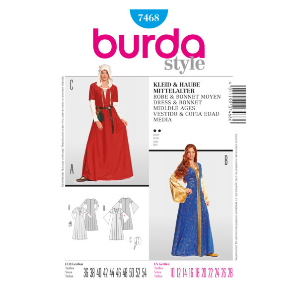 Burda Style Schnittmuster - Mittelalterliches Kleid und Haube - Nr. 7468