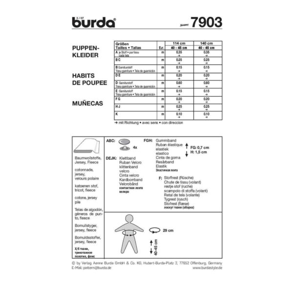 Burda Style Schnittmuster - Puppenkleider - 3 verschiedene Sets - Nr. 7903 – Bild 9