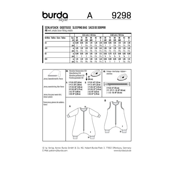Burda Schnittmuster - Schlafsack mit Beinchen - Schlafsack-Overall - Nr.9298 – Bild 9