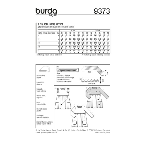 Burda Style Schnittmuster - Kleid - Mädchenkleid - gekräuselter Rock - Nr. 9373 – Bild 6