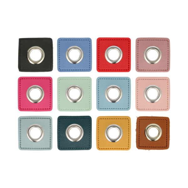 Ösen Patches mit silbernen Ösen , 27 x 27mm groß, verschiedene Farben