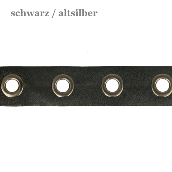 Ösenband - Kunstleder schwarz - 25mm - Ösen Nickel silber – Bild 2