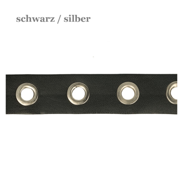 Ösenband - Kunstleder schwarz - 25mm - Ösen Nickel silber
