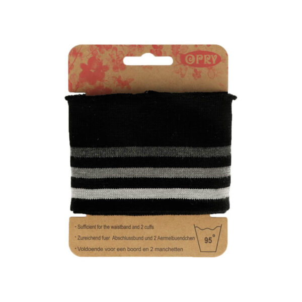 Opry - Cuff - Bündchen - 6,5cm x 110cm - elastisch - Plisterkarte - gestreift - schwarz, weiß – Bild 2