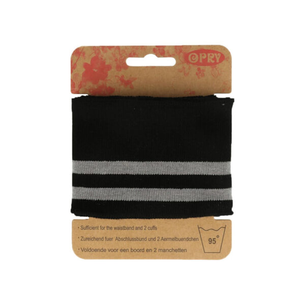 Opry - Cuff - Bündchen - 6,5cm x 110cm - elastisch - Plisterkarte - gestreift - schwarz, weiß – Bild 4