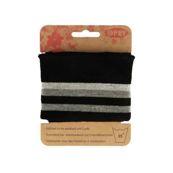 Opry - Cuff - Bündchen - 6,5cm x 110cm - elastisch - Plisterkarte - gestreift - schwarz, weiß – Bild 5