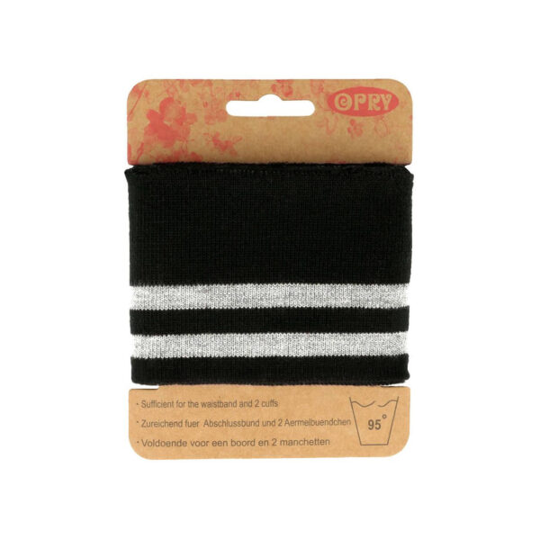 Opry - Cuff - Bündchen - 6,5cm x 110cm - elastisch - Plisterkarte - gestreift - schwarz, weiß – Bild 9