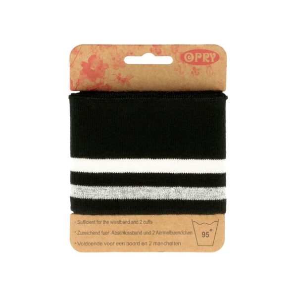 Opry - Cuff - Bündchen - 6,5cm x 110cm - elastisch - Plisterkarte - gestreift - schwarz, weiß – Bild 10