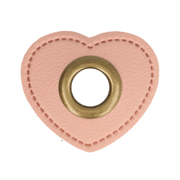 5 Paar (10 Stk.) Ösen Patches Kunstleder rosa Herz - ca. 32x36 mm - Metallösen – Bild 3