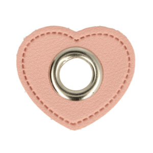 5 Paar (10 Stk.) Ösen Patches Kunstleder rosa Herz - ca. 27x30 mm - Metallösen