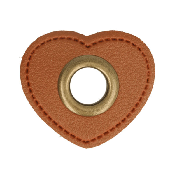 5 Paar (10 Stk.) Ösen Patches Kunstleder braun Herz - ca. 27x30 mm - Metallösen – Bild 4