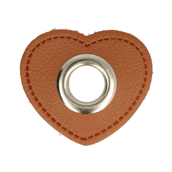 5 Paar (10 Stk.) Ösen Patches Kunstleder braun Herz - ca. 27x30 mm - Metallösen – Bild 3