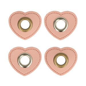 5 Paar (10 Stk.) Ösen Patches Kunstleder rosa Herz - ca. 32x36 mm - Metallösen