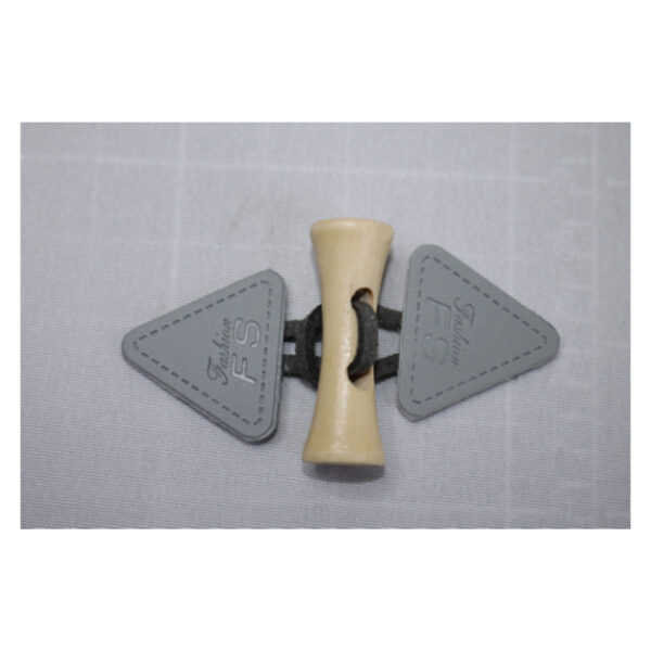 1 Set Knebelverschluß - Holzknopf mit Lederimitat - für Kinderkleidung - Hellgrau/Grau – Bild 2