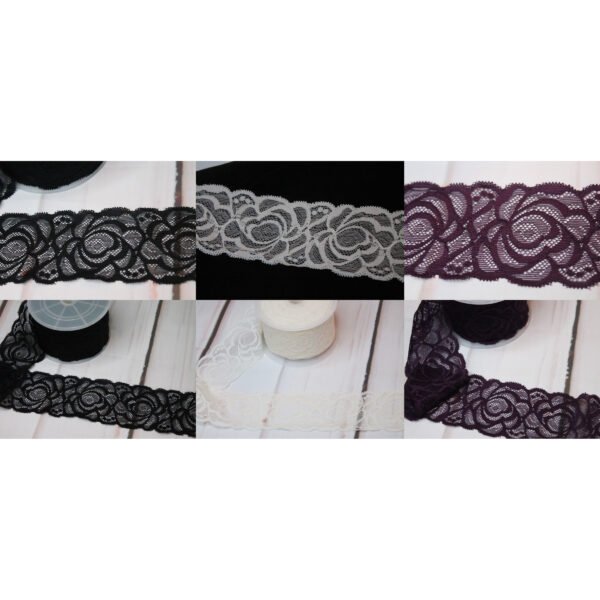 1 m elastische Spitzenborte - Stephanoise-Mediac - 55 mm breit - drei Farben