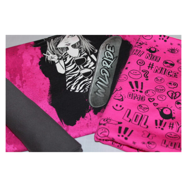 Stoffpaket - Jersey - mit Bündchen - Skatergirl, Pink – Bild 2