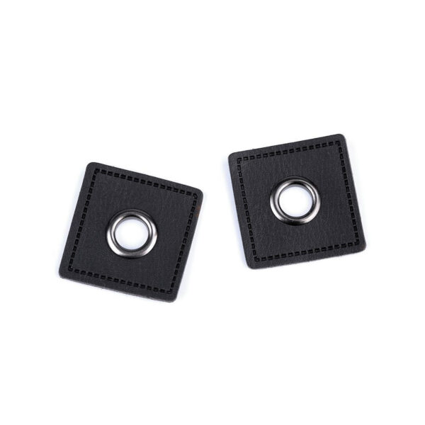 10 Paar (20 Stk.) Ösen auf Kunstleder - Patches - ca. 30x30 mm - 8 mm Metallösen – Bild 3