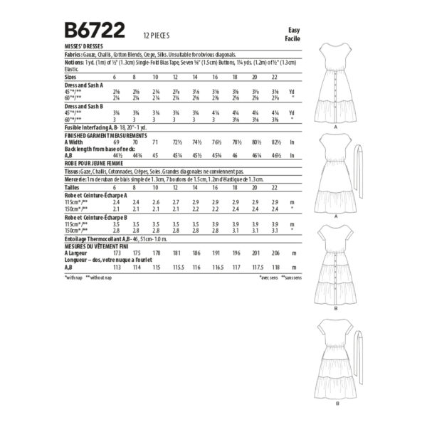 Butterick Schnittmuster - B6722 -  Sommerkleid mit Stufenrock – Bild 6