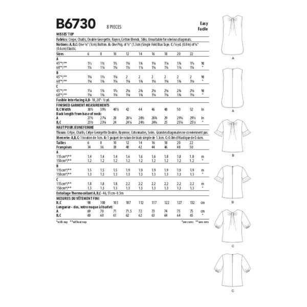 Butterick Schnittmuster - B6730 - schlichte Sommerbluse, Shirt – Bild 8