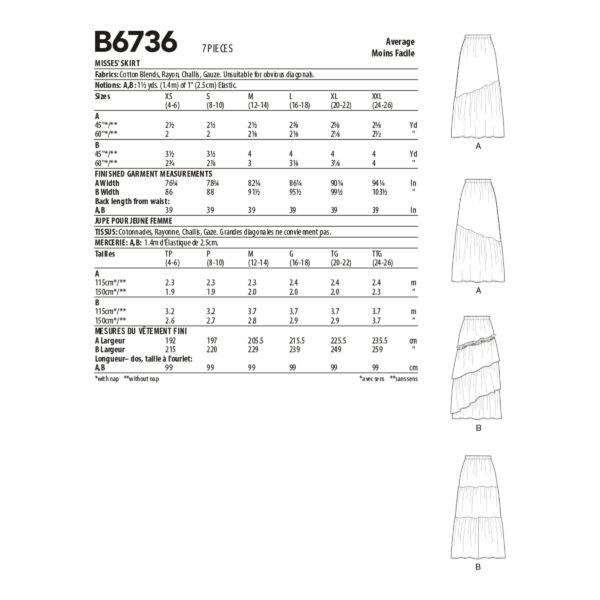 Butterick Schnittmuster - B6736 - Damenrock, Stufenrock – Bild 6