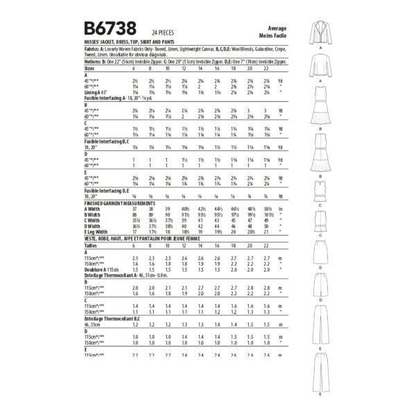 Butterick Schnittmuster - B6738 - elegante Damenkombination – Bild 10