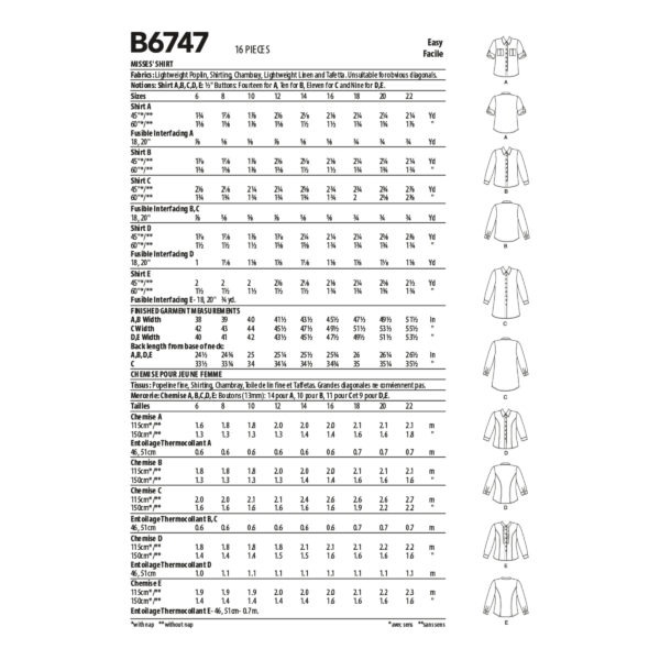 Butterick Schnittmuster - B6747 - Basic Damenbluse – Bild 8