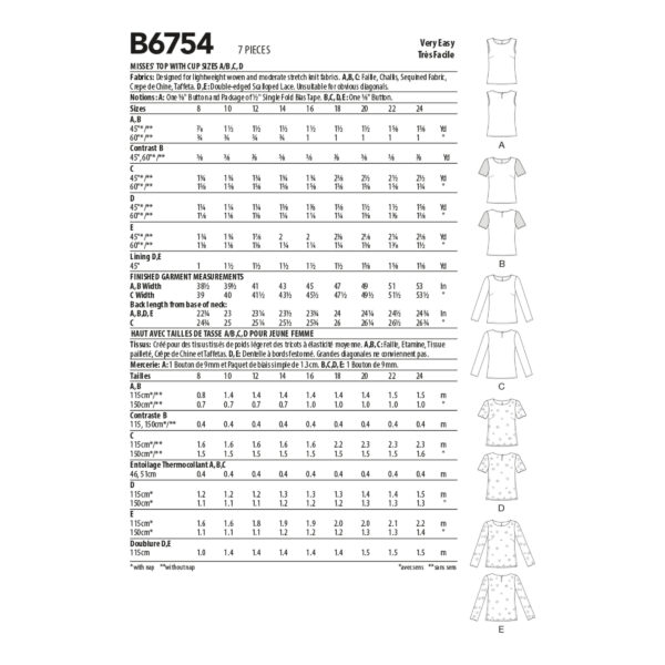 Butterick Schnittmuster - B6754 - Basicshirt, Damenshirt, Damenbluse – Bild 6