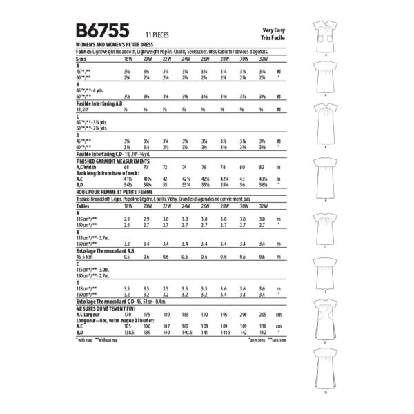 Butterick Schnittmuster - B6755 - schlichtes weites Damenkleid – Bild 6