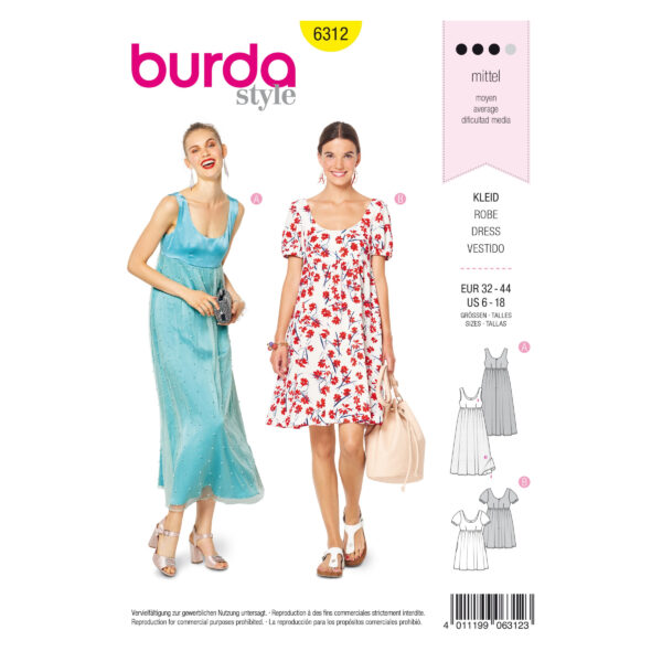 Burda Style Schnittmuster - Kleid - Empirekleid und Sommerkleid - Nr. 6312