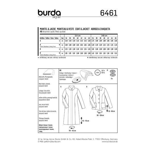 Burda Style Schnittmuster - Mantel und Jacke - Nr. 6461 – Bild 4