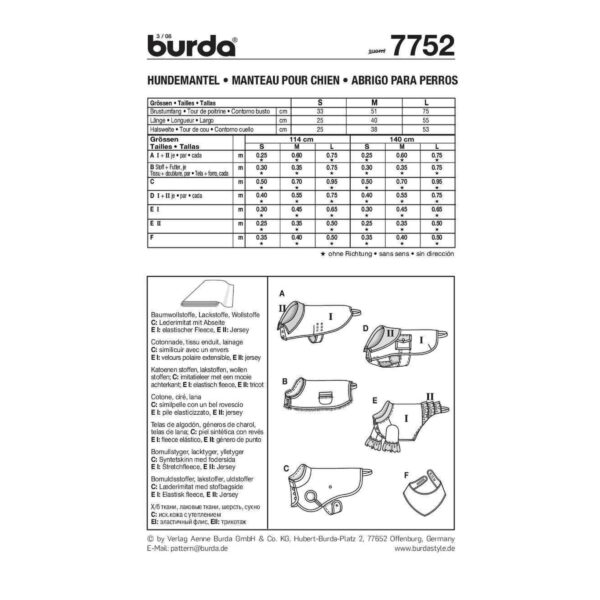 Burda Style Schnittmuster - Mantel - Hundemantel - Hundeumhang - Hundecape - Nr. 7752 – Bild 12