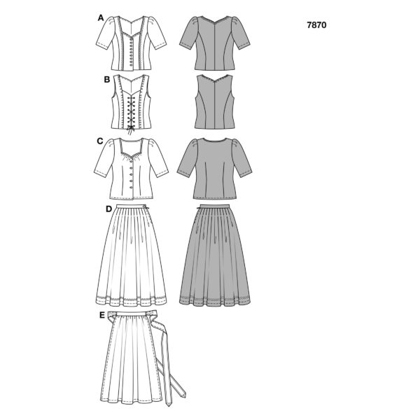 Burda Style Schnittmuster - Dirndl - Rock - Trachtenbluse - Weste - Nr. 7870 – Bild 7
