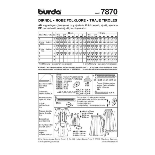 Burda Style Schnittmuster - Dirndl - Rock - Trachtenbluse - Weste - Nr. 7870 – Bild 6