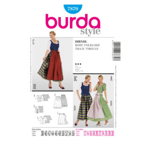 Burda Style Schnittmuster - Dirndl - Rock - Trachtenbluse - Weste - Nr. 7870