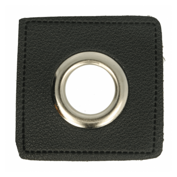 5 Paar (10Stk.) Ösen Patches Kunstleder schwarz - ca. 35x35 mm - Metallösen – Bild 2