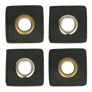 5 Paar (10Stk.) Ösen Patches Kunstleder schwarz - ca. 35x35 mm - Metallösen